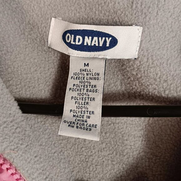 Pink Puffer Old Navy Zip Hooded Vest Sz M Fleece Lined - Picture 2 of 7